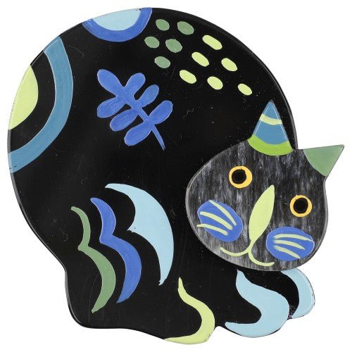 Black and Blue Sitting Cat Decor Brooch - Galalith – Vintage Jewelry - handcrafted by Pavone by Pavone