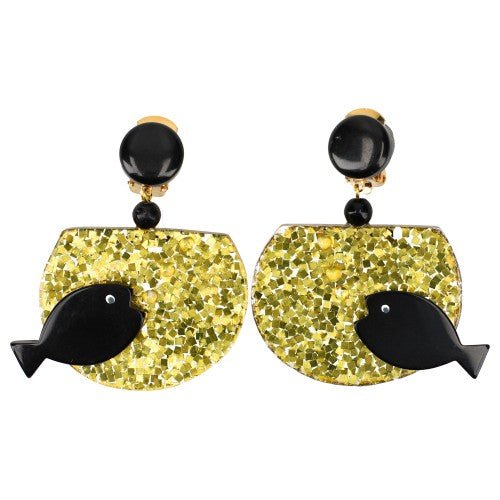 Black and Brillant Golden Yellow Mosaic Aquarium Earrings - Galalith – Vintage Jewelry - handcrafted by Pavone by Pavone