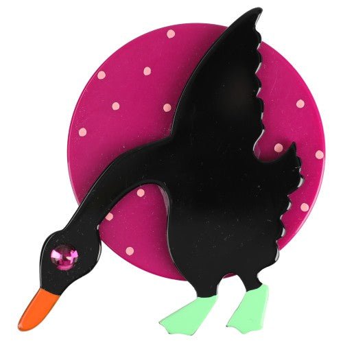 Black and Cyclaman Pink Wild Goose Brooch - Galalith – Vintage Jewelry - handcrafted by Pavone by Pavone