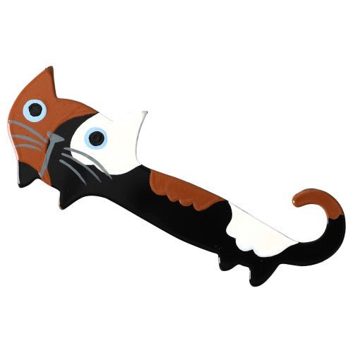 Black and Ginger - White Yukiko Cat Brooch (blue eyes) - Galalith – Vintage Jewelry - handcrafted by Pavone by Pavone