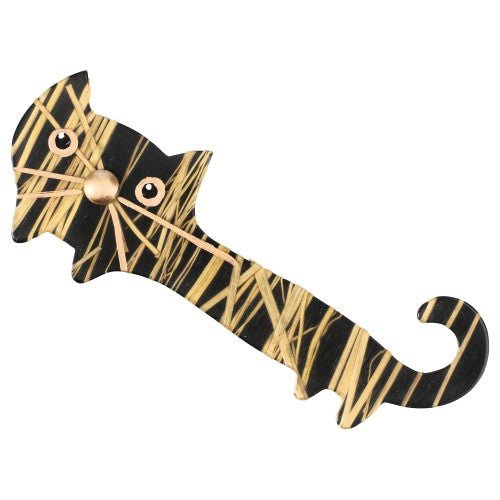 Black and Gold Yukiko Cat Brooch - Galalith – Vintage Jewelry - handcrafted by Pavone by Pavone
