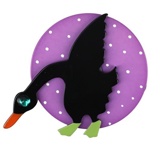 Black and Lilac Wild Goose Brooch - Galalith – Vintage Jewelry - handcrafted by Pavone by Pavone