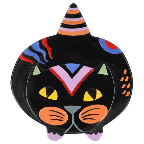 Black and Multicolored Lurking Cat Decor Brooch - Galalith – Vintage Jewelry - handcrafted by Pavone by Pavone