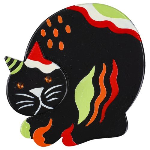 Black and Multicolored Sitting Cat Decor Brooch (1) - Galalith – Vintage Jewelry - handcrafted by Pavone by Pavone
