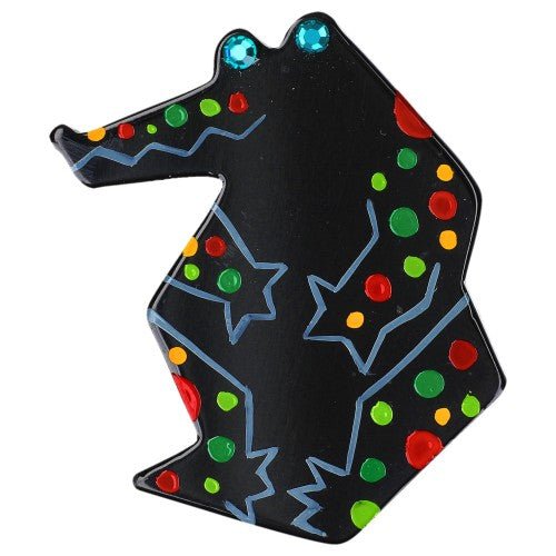 Black and Multicolored sitting Crocodile Brooch (small size) - Galalith – Vintage Jewelry - handcrafted by Pavone by Pavone