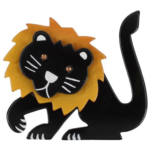 Black and Ocher Leo Lion Brooch - Galalith – Vintage Jewelry - handcrafted by Pavone by Pavone