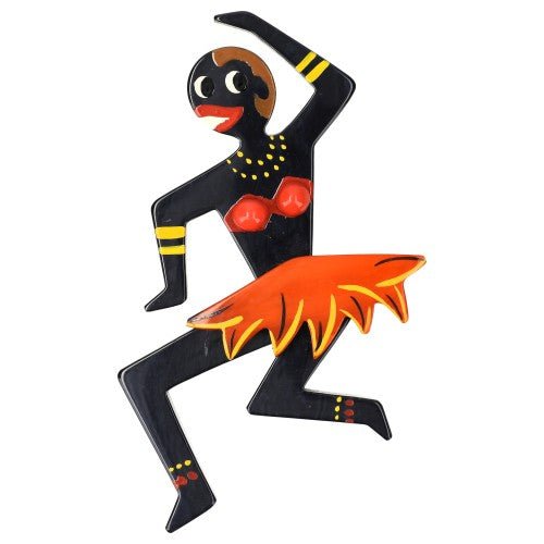 Black and Orange Dancing Josephine Brooch - Galalith – Vintage Jewelry - handcrafted by Pavone by Pavone