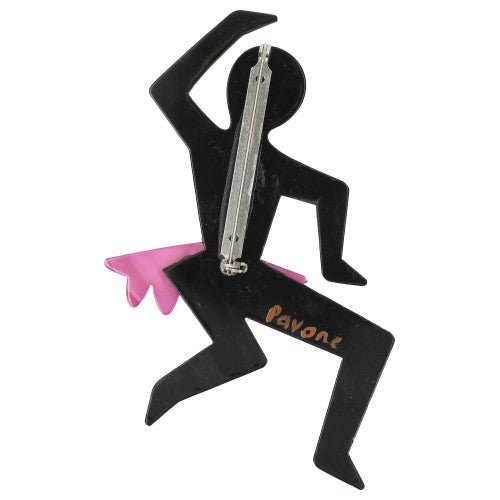 Black and Pink Dancing Josephine Brooch - Galalith – Vintage Jewelry - handcrafted by Pavone by Pavone