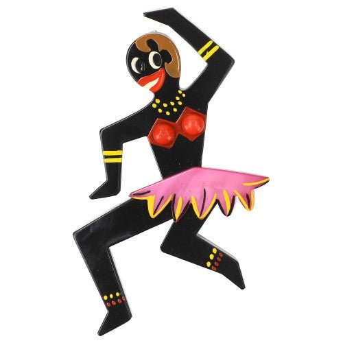 Black and Pink Dancing Josephine Brooch - Galalith – Vintage Jewelry - handcrafted by Pavone by Pavone