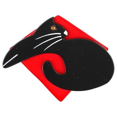 Black and Red Cushion Cat Brooch - Galalith – Vintage Jewelry - handcrafted by Pavone by Pavone