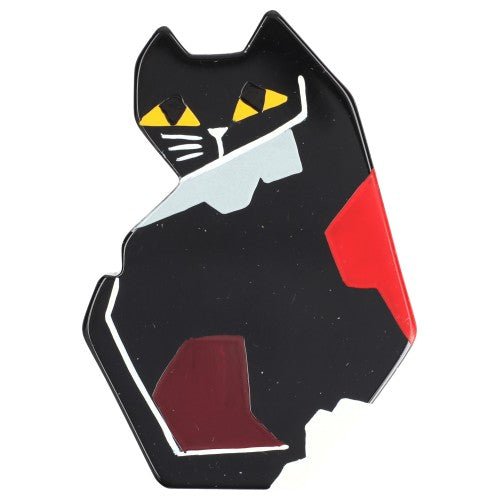 Black and red, grey, white B10 Cat Brooch - Galalith – Vintage Jewelry - handcrafted by Pavone by Pavone