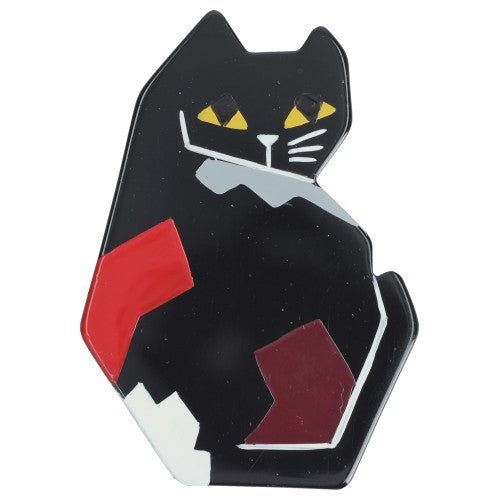 Black and red, grey, white B10 Cat Brooch - Galalith – Vintage Jewelry - handcrafted by Pavone by Pavone