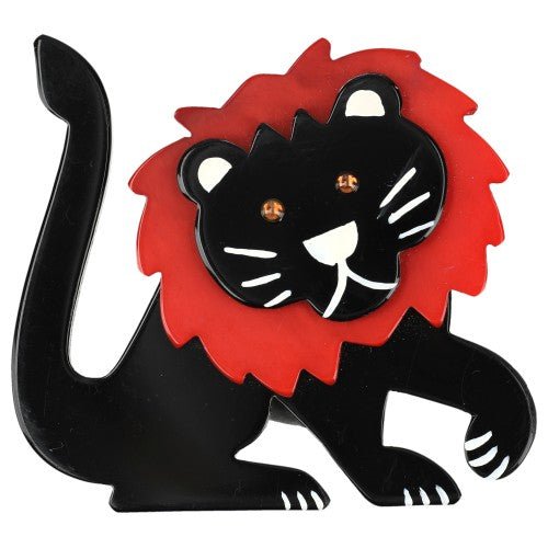 Black and Red Leo Lion Brooch - Galalith – Vintage Jewelry - handcrafted by Pavone by Pavone