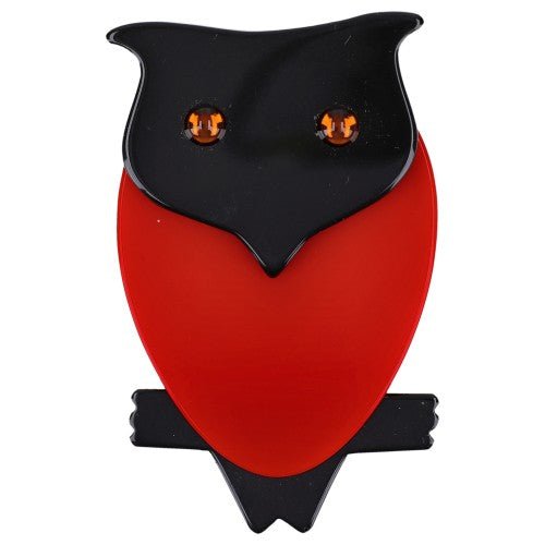 Black and Red Owl Brooch - Galalith – Vintage Jewelry - handcrafted by Pavone by Pavone