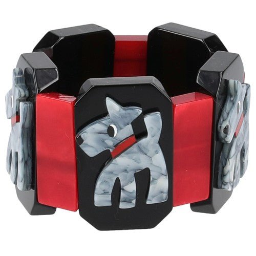Black and Red with Grey Fox Terrier Bracelet - Galalith – Vintage Jewelry - handcrafted by Pavone by Pavone