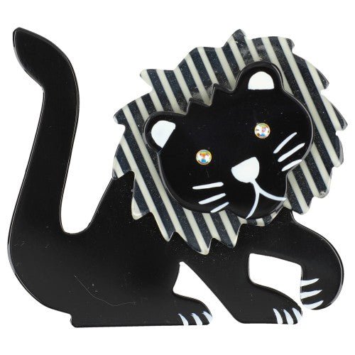 Black and Striped Leo Lion Brooch - Galalith – Vintage Jewelry - handcrafted by Pavone by Pavone
