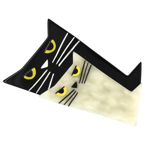 Black and White Chartreuse Cat Brooch - Galalith – Vintage Jewelry - handcrafted by Pavone by Pavone