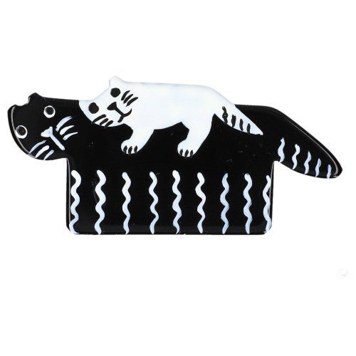 Black and White Mother Cat Brooch (small size) - Galalith – Vintage Jewelry - handcrafted by Pavone by Pavone