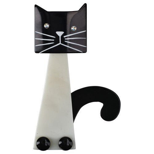 Black and White Teapot Cat Brooch - Galalith – Vintage Jewelry - handcrafted by Pavone by Pavone