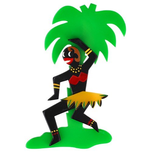 Black and Yellow Josephine with Green Palm Brooch - Galalith – Vintage Jewelry - handcrafted by Pavone by Pavone