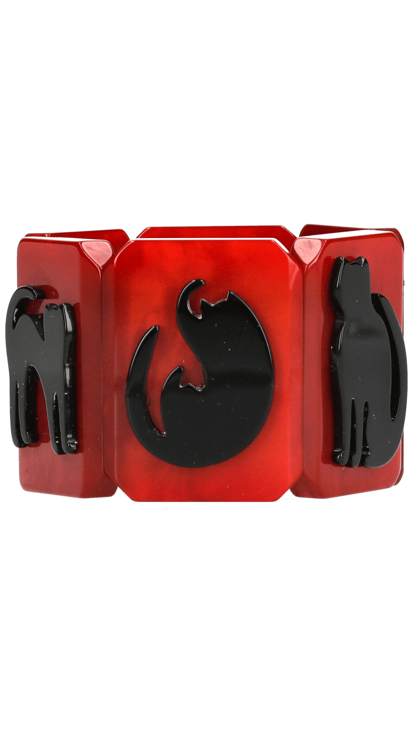 Black Cat Silhouette on Red Bracelet - Galalith – Vintage Jewelry - handcrafted by Pavone by Pavone