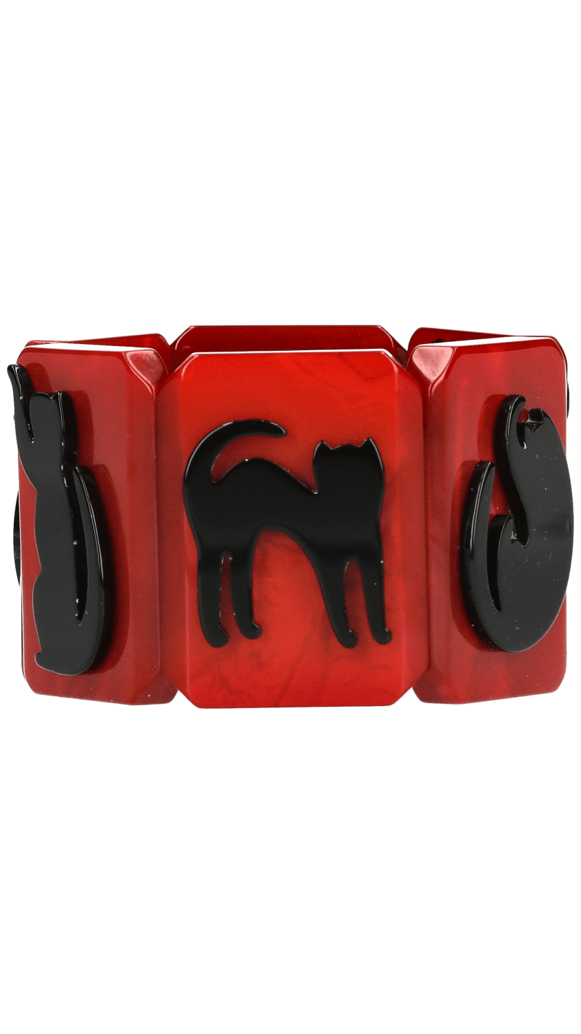 Black Cat Silhouette on Red Bracelet - Galalith – Vintage Jewelry - handcrafted by Pavone by Pavone