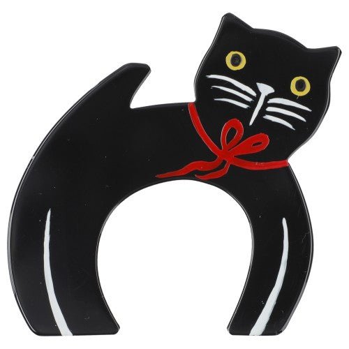 Black Cat String Brooch - Galalith – Vintage Jewelry - handcrafted by Pavone by Pavone