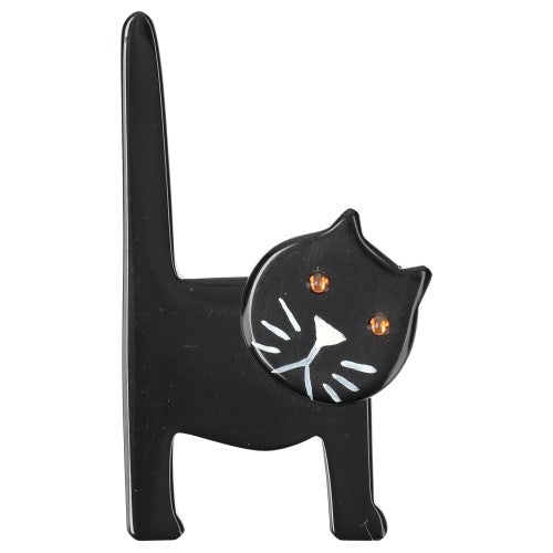 Black Chair Cat Brooch with Yellow Eyes - Galalith – Vintage Jewelry - handcrafted by Pavone by Pavone