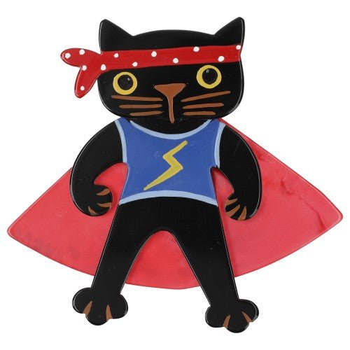 Black, Red and Cobalt Blue Rocco the Gangster Cat Brooch- Galalith – Vintage Jewelry - handcrafted by Pavone by Pavone