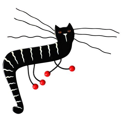 Black Dodelino Cat Brooch with yellow eyes - Galalith – Vintage Jewelry - handcrafted by Pavone by Pavone