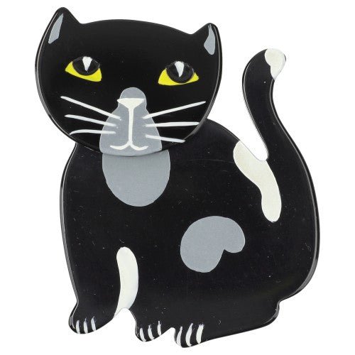 Black, Grey and White Gandou Cat Brooch (small size) - Galalith – Vintage Jewelry - handcrafted by Pavone by Pavone