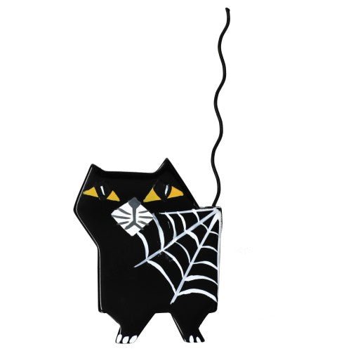 Black Halloween Square Cat Brooch (left) - Galalith – Vintage Jewelry - handcrafted by Pavone by Pavone