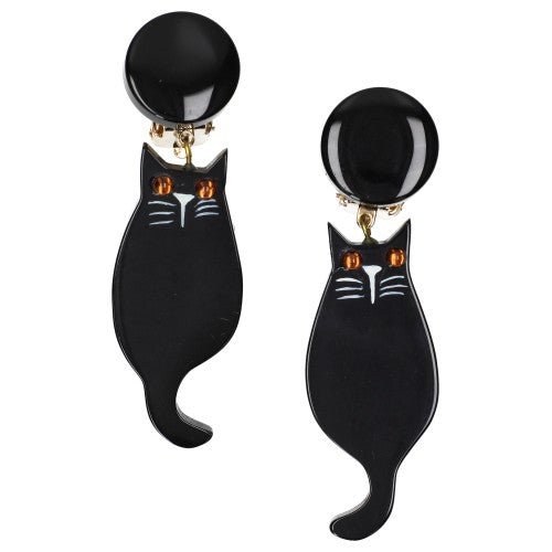 Black Kitten Earrings (with yellow eyes) - Galalith – Vintage Jewelry - handcrafted by Pavone by Pavone