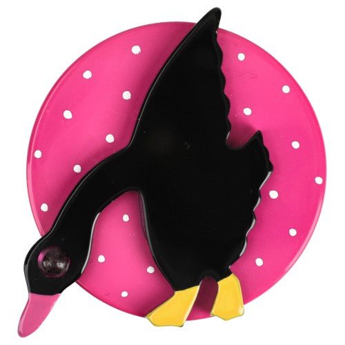 Black on Candy Pink Wild Goose Brooch - Galalith – Vintage Jewelry - handcrafted by Pavone by Pavone