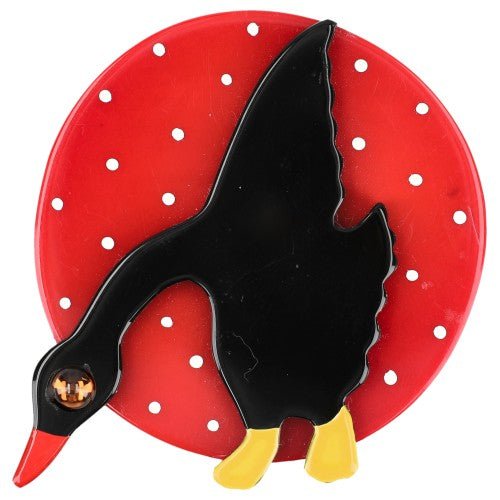 Black on Red Wild Goose Brooch - Galalith – Vintage Jewelry - handcrafted by Pavone by Pavone