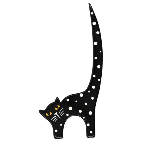 Black Pointed tail Cat Brooch (left) - Galalith – Vintage Jewelry - handcrafted by Pavone by Pavone