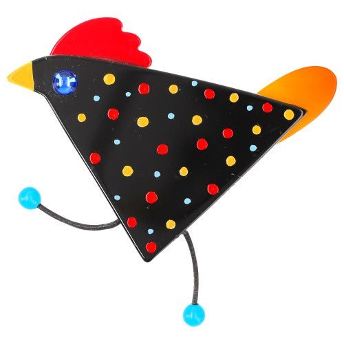Black, red and yellow Cocotte Hen Brooch - Galalith – Vintage Jewelry - handcrafted by Pavone by Pavone