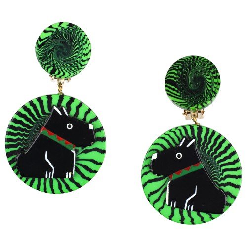 Black Ric Dogon Green Sun Earrings - Galalith – Vintage Jewelry - handcrafted by Pavone by Pavone