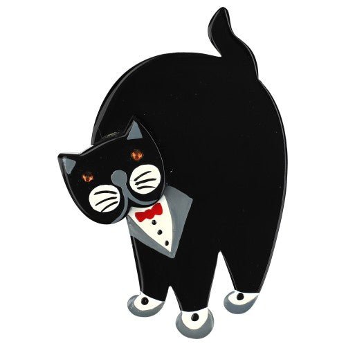 Black Tuxedo Titus Cat Brooch - Galalith – Vintage Jewelry - handcrafted by Pavone by Pavone