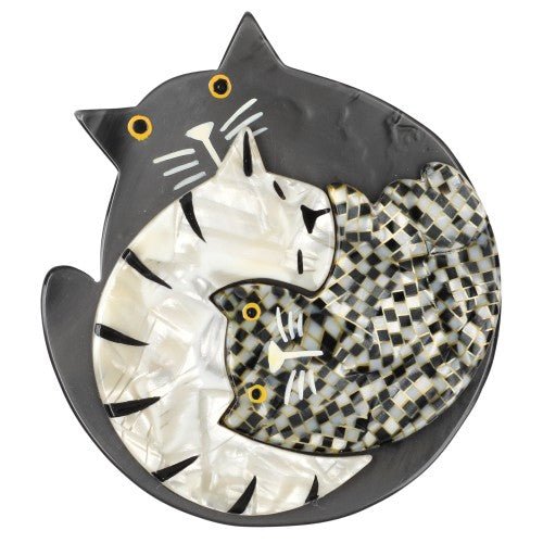 Black, White and Checkerboards Puzzle Cat Brooch - Galalith – Vintage Jewelry - handcrafted by Pavone by Pavone