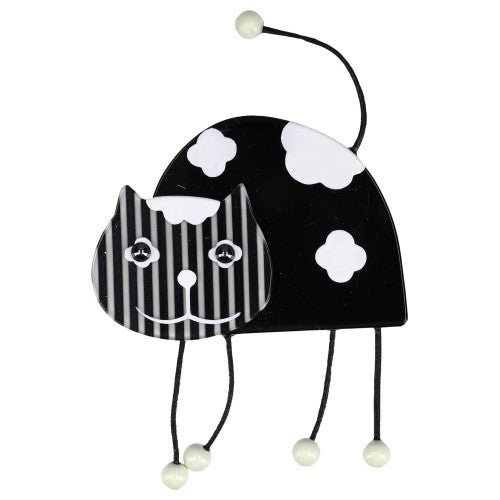 Black, White, Striped and Flowers Zebulon Cat Brooch (left) - Galalith – Vintage Jewelry - handcrafted by Pavone by Pavone