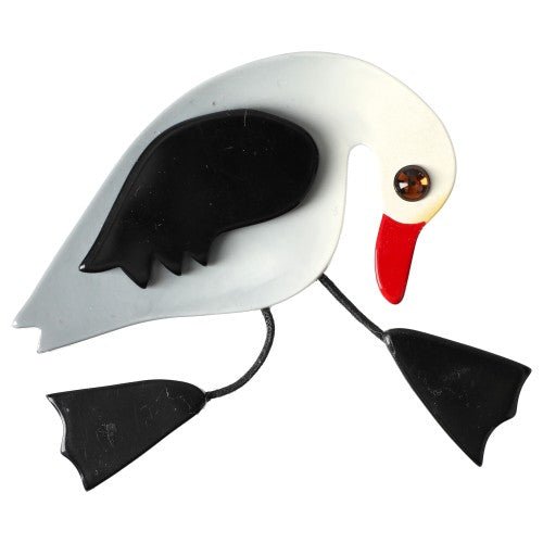 Black, White Twisty Bird Brooch - Galalith – Vintage Jewelry - handcrafted by Pavone by Pavone