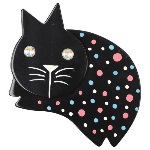 Black with Pink, Azur Blue, white Polka Dots Brooch - Galalith – Vintage Jewelry - handcrafted by Pavone by Pavone