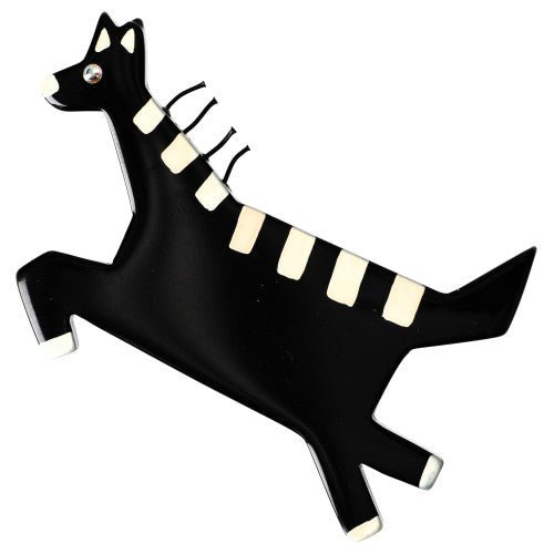 Black Zebra with hair Brooch - Galalith – Vintage Jewelry - handcrafted by Pavone by Pavone