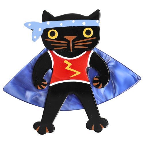 Black,Red Azur and Cobalt Blue Rocco the Gangster Cat Brooch - Galalith – Vintage Jewelry - handcrafted by Pavone by Pavone