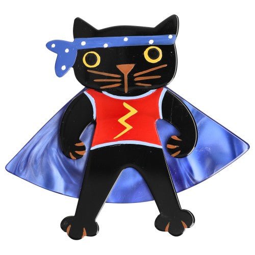 Black, Red and Cobalt Blue Rocco the Gangster Cat Brooch- Galalith – Vintage Jewelry - handcrafted by Pavone by Pavone