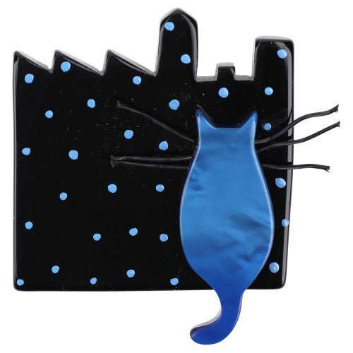 Blue and Black City Cat Brooch - Galalith – Vintage Jewelry - handcrafted by Pavone by Pavone