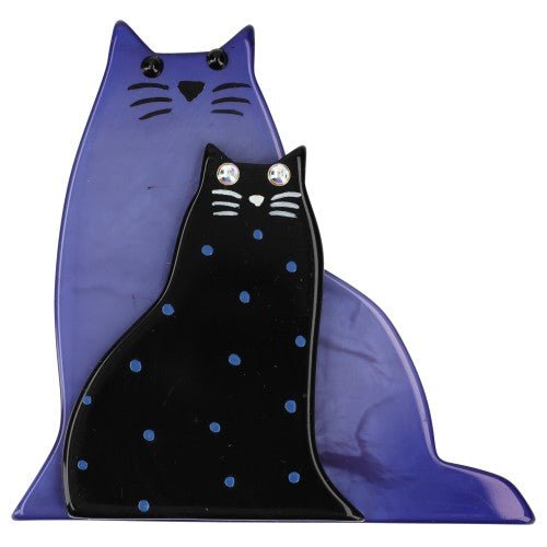 Blue and Black with Dots Lovely Cat Brooch - Galalith – Vintage Jewelry - handcrafted by Pavone by Pavone