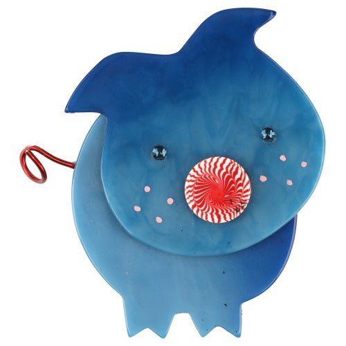 Blue and Pink Pig Brooch GM - Galalith – Vintage Jewelry - handcrafted by Pavone by Pavone