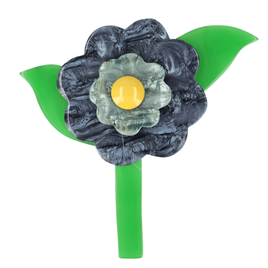 Blue - Grey,Yellow and Grass Green Buttercup Flower Brooch - Galalith – Vintage Jewelry - handcrafted by Pavone by Pavone